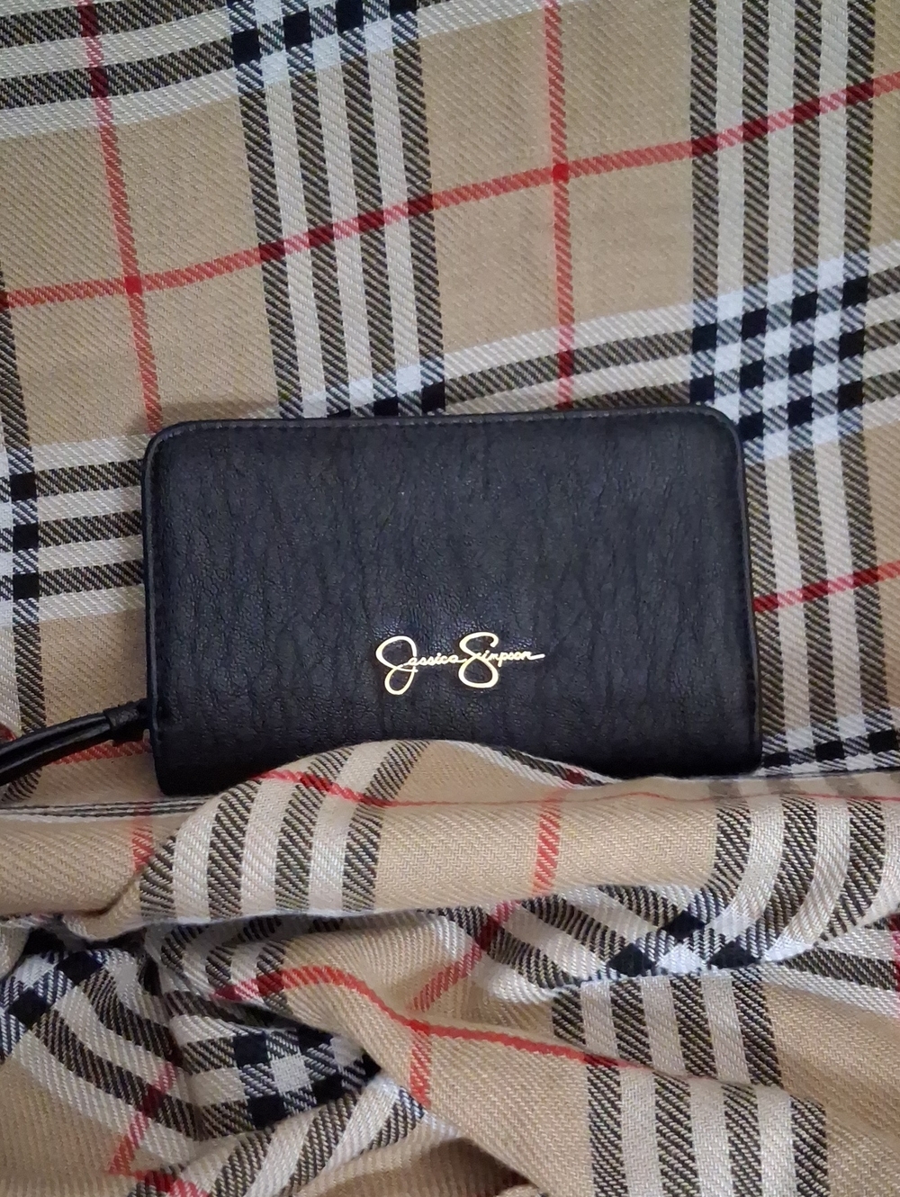 Jessica Simpson Black Wristlet Wallet with Gold Logo